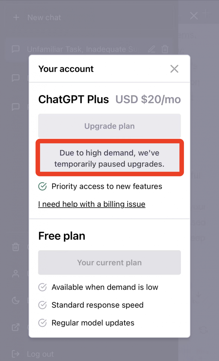ChatGPT暂时关闭Plus付费